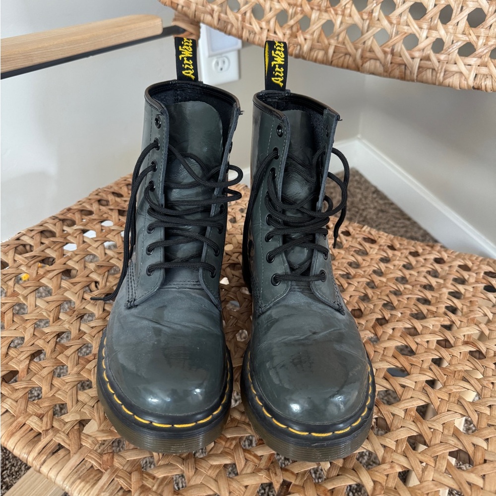 Grayish Green Dr. Martens combat boots
